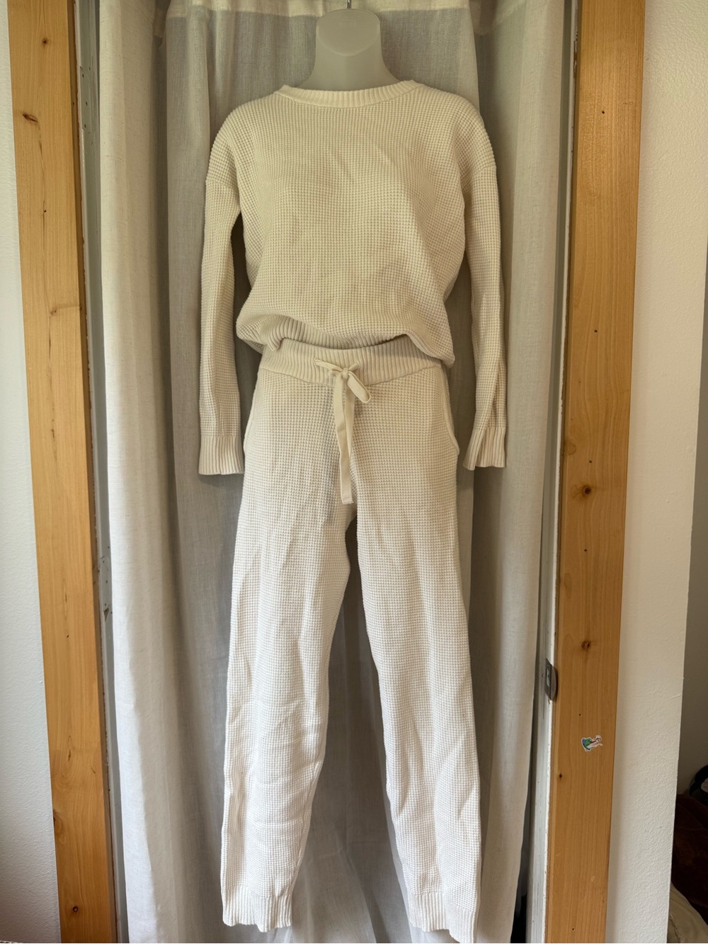 Cyrus Cream Waffle Knit Two-Piece matching Set Lounge Wear Outfit